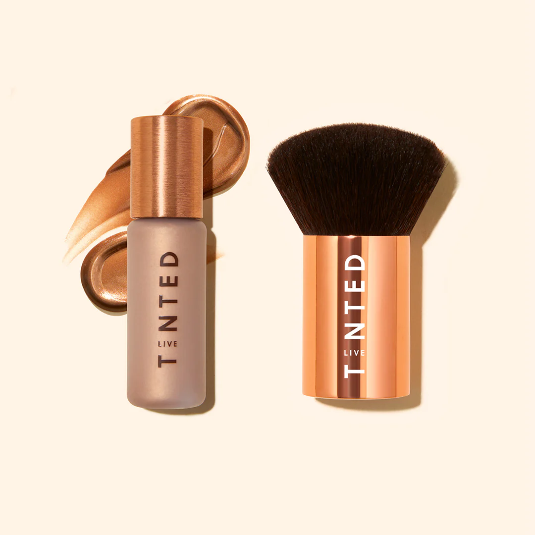 Live Tinted Hueglow Drops Highlighter + Kabuki Brush Duo Bronzer Makeup - Image 4